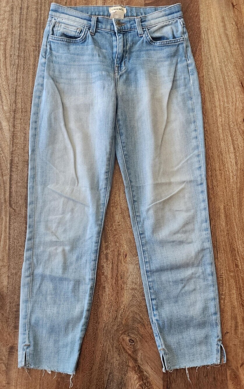 L'AGENCE Jeans Womens 26 Lake Blue Nicoline Slim Crop Raw Hem Stretch Denim